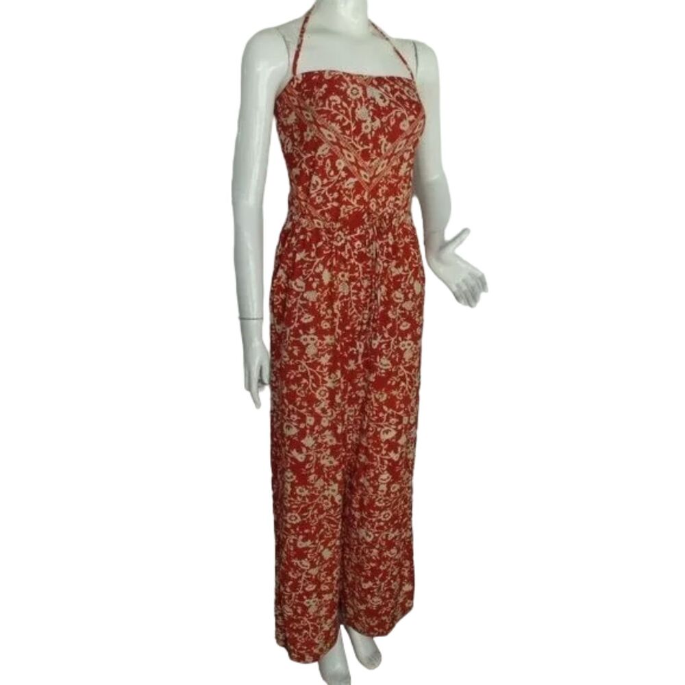 ROBIN PICCONE Jumpsuit, S, Rust Floral, Halter Spaghetti Straps, Wide leg - Picture 2 of 14